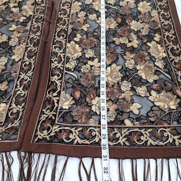 UNBRANDED Kimono Women's OS Floral Brown Black Metallic Sheer‎ Buttons Fringe - Picture 14 of 16